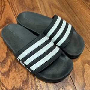 Adidas Black and White Striped Slides